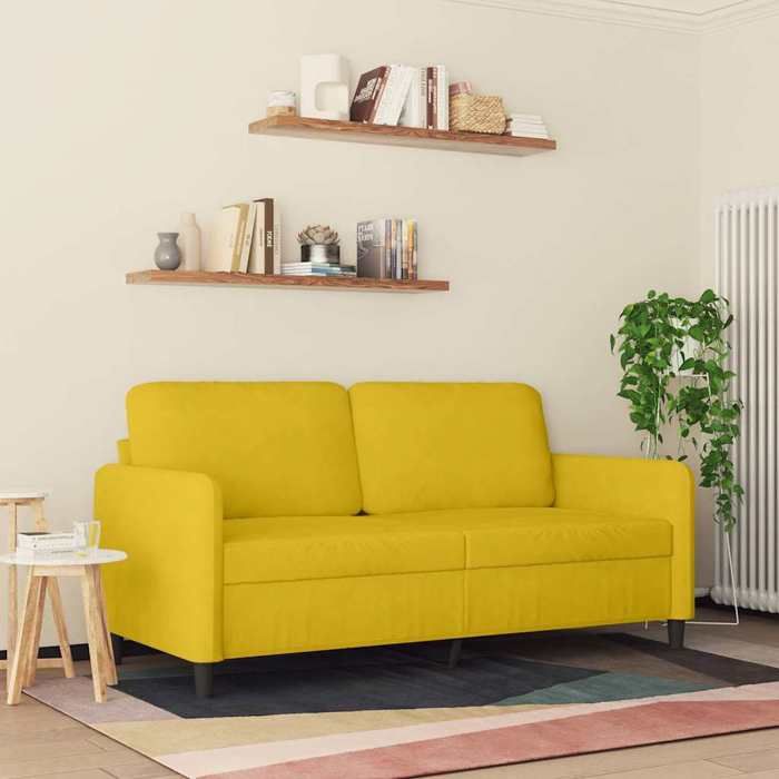 BEL-ACHAT* Canapé relax - Modèle droit - position fixe - Sofa à 2 places Jaune 140 cm Velours Prom49787021
