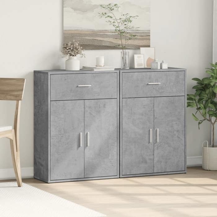 Buffet en bois dingénierie - vidaXL - Gris béton - 60x30x84 cm - Capacité 75 kg - Lot de 2 - Assemblage requis