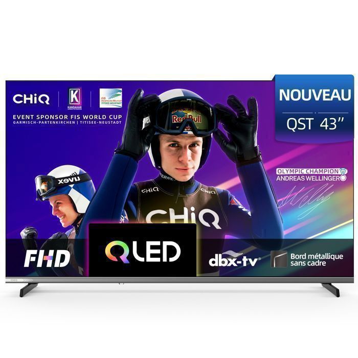 CHiQ L43QST 43 Pouces Smart Google TV QLED 2K FHD avec HDR10 ALLM VRR pour Jeu MEMC Ultra Fin Dolby Audio Wi FI