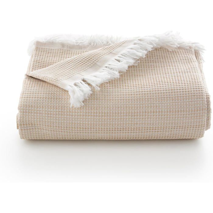 Plaid multifonction pour lit et canapé. Plaid - Couvre-lit en coton doux et respirant nid dabeille - 130*180 cm beige