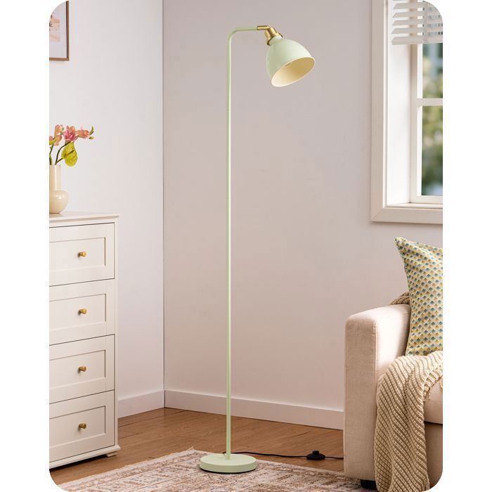 EDISHINE Lampadaire Industriel Lampe sur Pied Rétro avec abat-jour en métal tête réglable ampoule E27 LED incluse vert clair