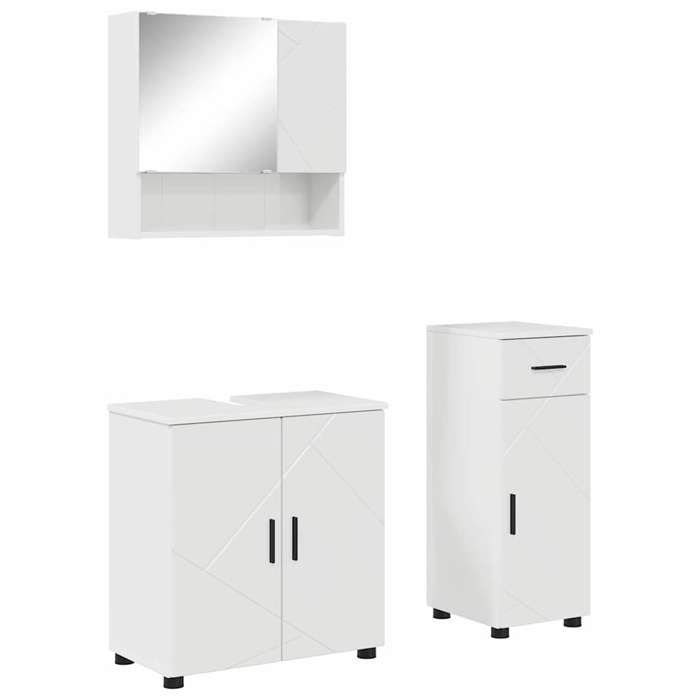 Bois Meuble de salle de bain moderne JILL Set Pour maison 3 pcs Blanc brillant contemporain BB87