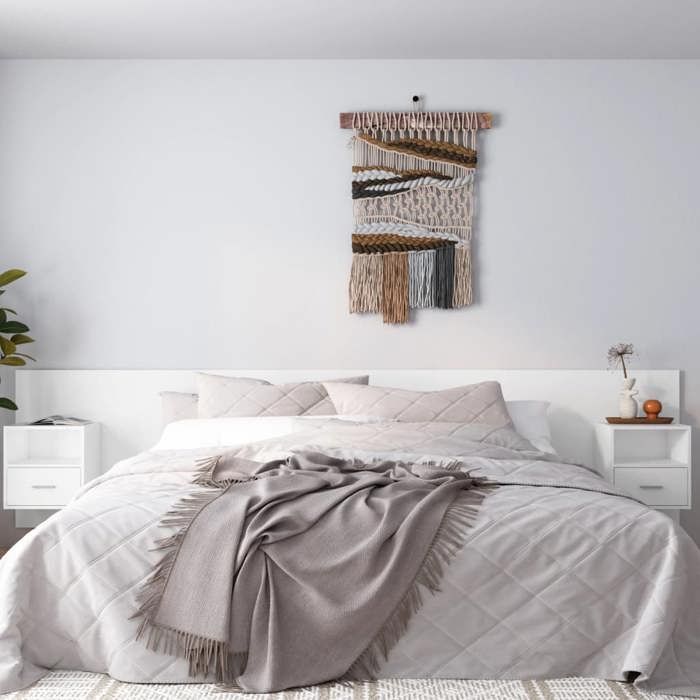 Tête de lit avec armoires - vidaXL - Blanc - Bois dingénierie - 240x15x80 cm - Tables de chevet flottantes