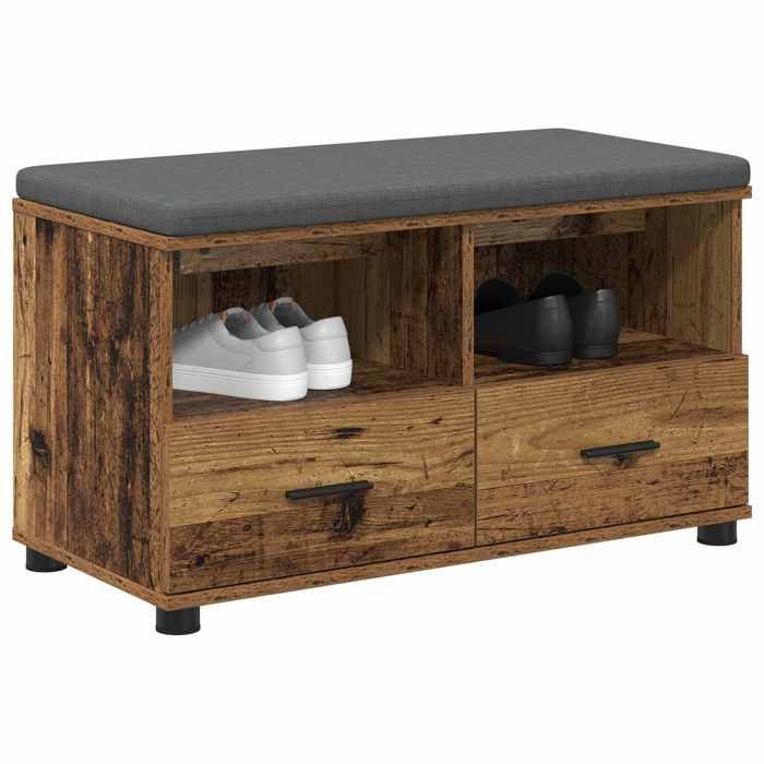 SOLDES DHIVER®Banc meuble à couloir - Gris Banc dentrée avec coussin - Bois Ancien - 80 x 38 x 46 cm - 54307