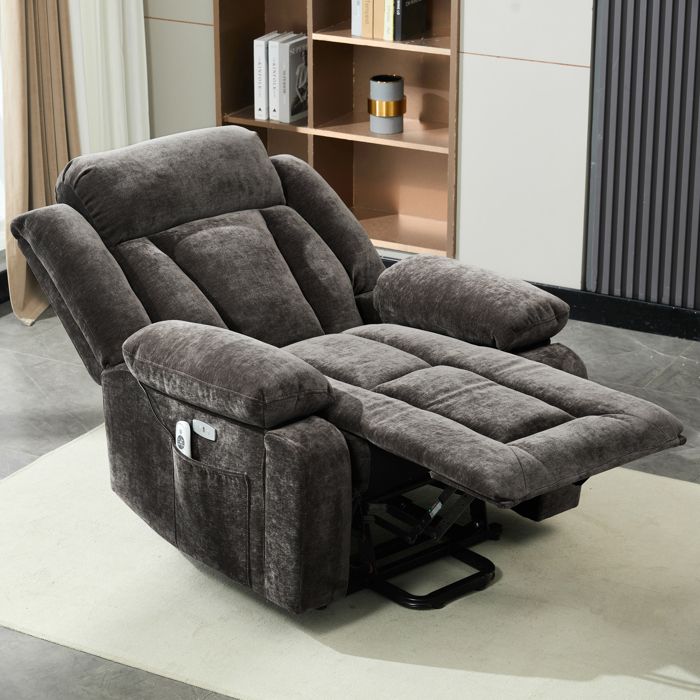 LPOSPI Fauteuil massant électrique - fauteuil relax multizone fonction chauffante et relevage tissu + bois & métal - brun