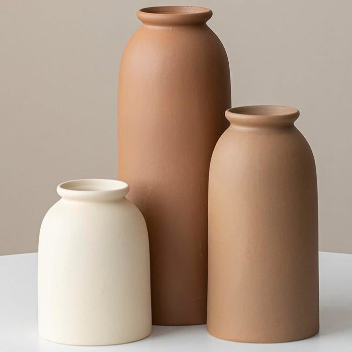 25 cm - Lot de 3 petits vases en céramique pour la décoration - Orange jaune blanc (mé de café XL) Mé de Café XL