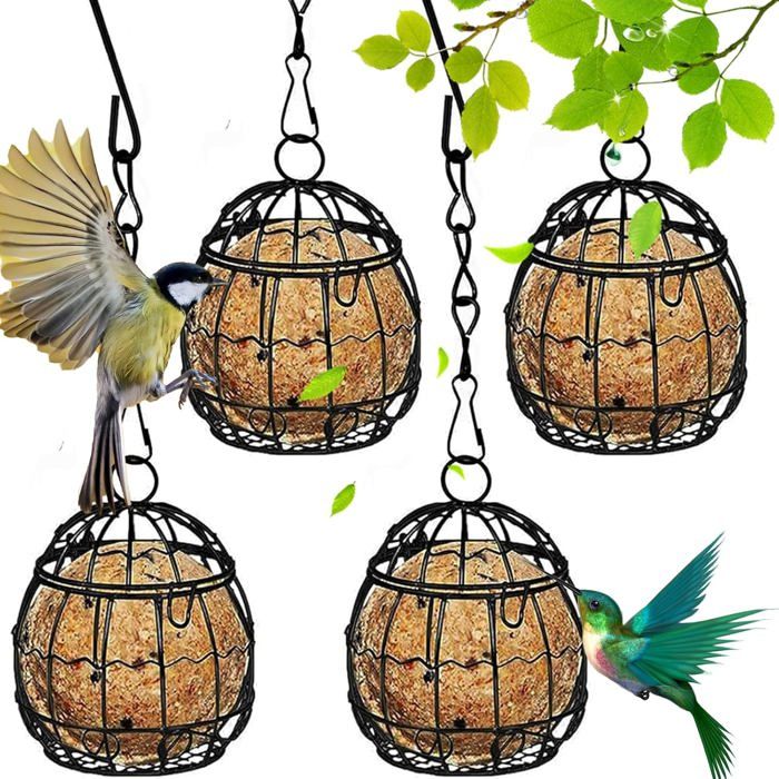 Mangeoires dextérieur pour oiseaux 4 mangeoires suspendues avec crochets en S adaptées aux jardins résidentiels.