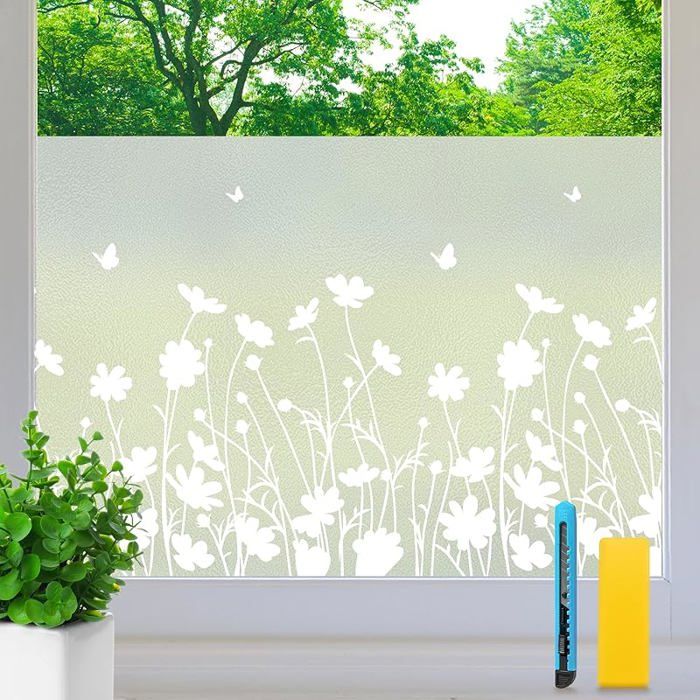Film Fenetre Anti Reg Film Occultant Fenêtre 90x400cm Film Opaque Fenetre Motif Fleur DéPoli Bon Intimité 90x400cm Blanc