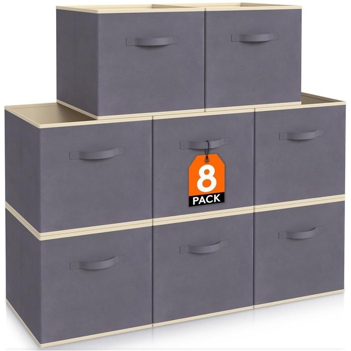 Lot de 8 Cubes de Rangement Pliables Panier en Tissu Caisse Boites Rangement avec Poignées Gris 26 5 x 265 x 26 BOITE DE RANGEMENT