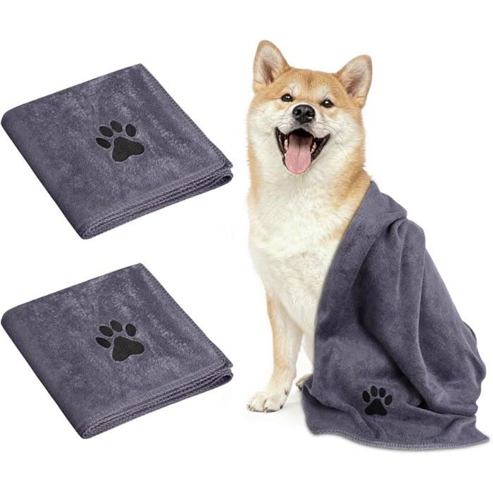 2 Pièces Serviette pour Chien Extra Absorbante 75x35cm Petit Serviette de Bain pour Chien Serviettes pour Gris 75×35cm 2pcs