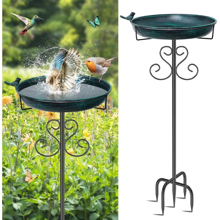 Bain et abreuvoir doiseaux extérieur en métal pour oiseaux sauvages  Hauteur 102 cm vert vintage amovible  Décoration de jardin