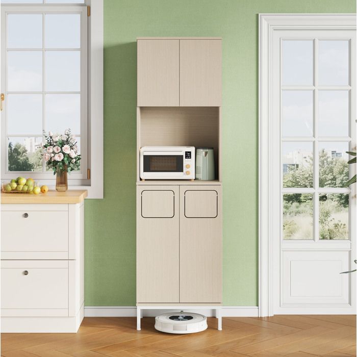 Modenuit colonne de cuisine 53x35x181 cm avec niche micro-ondes étagères réglables et espace robot aspirateur