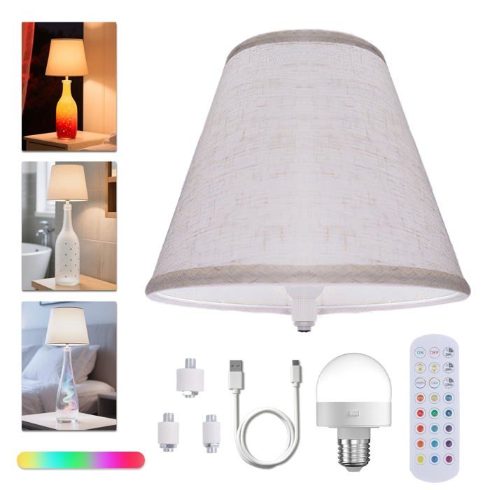 Lampe de Bouteille Sans Fil pour Restaurant Lampe de Table 15 Couleurs sans Fil avec Abat-Jour en Tissu Support de Lampe pour Bout