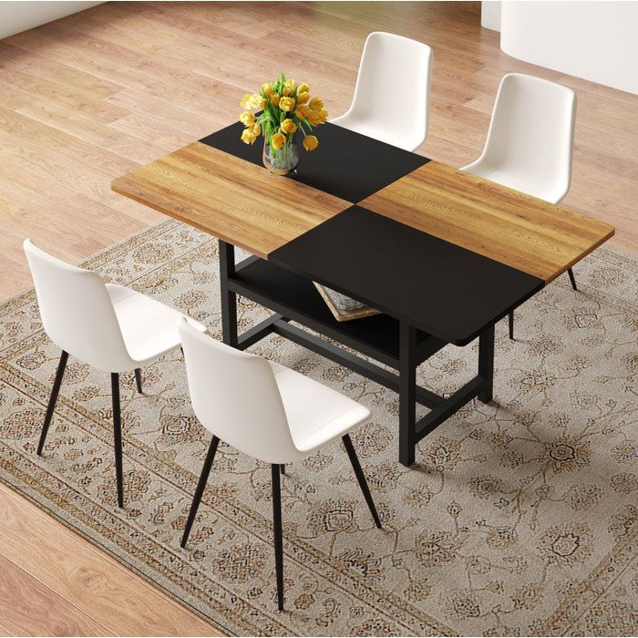 Ensemble table à manger 160 cm avec 4 chaises étagère intégrée MDF métal et PU blanc