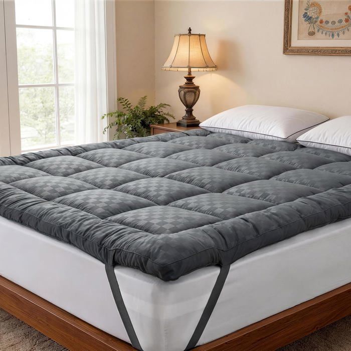 Surmatelas 180x200 cm microfibre respirant - protège-matelas hypoallergénique lavable en machine gris