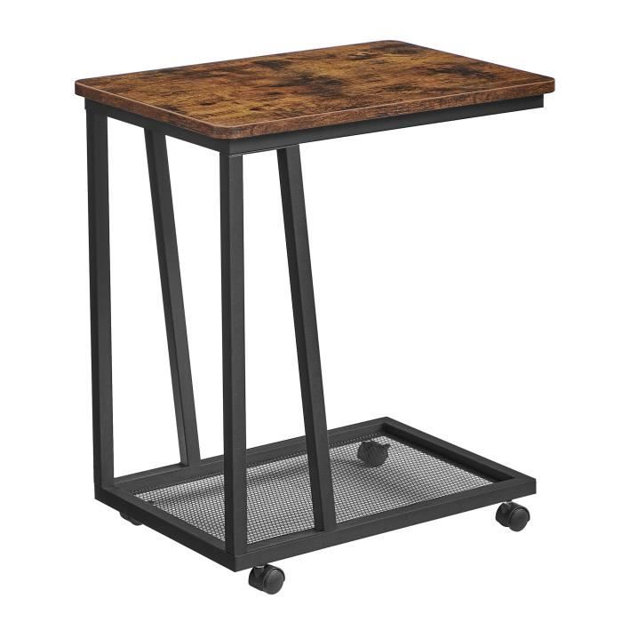 table d'appoint mobile à roulettes - acaza - aspect industriel - marron - vintage brun - 50x35x65cm
