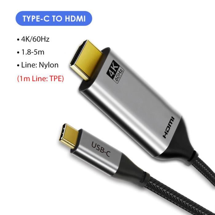 Câble HDMI vers USB C 4k@60Hz, câble Adaptateur HDMI vers USB Type