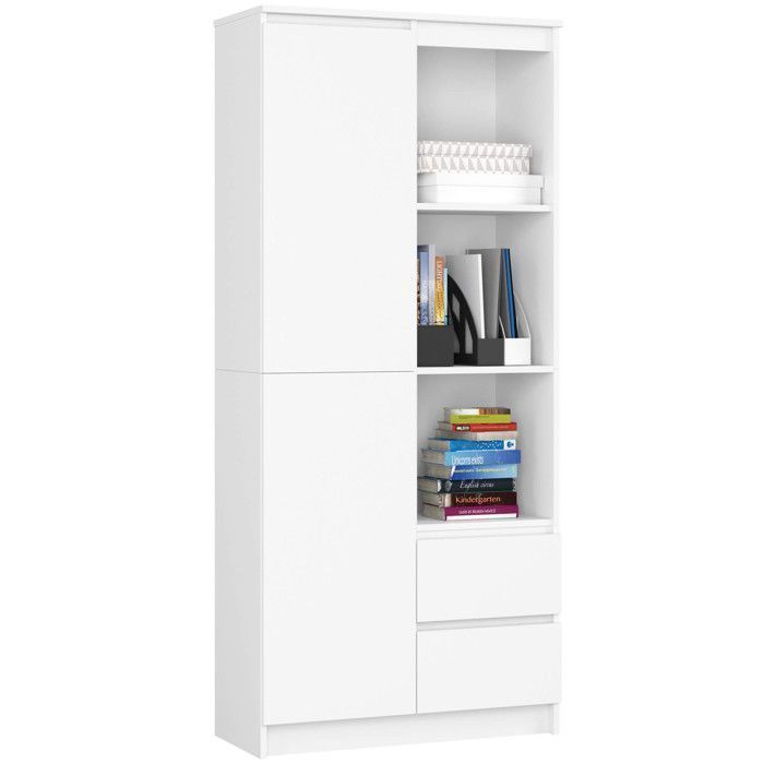 Bibliothèque de bureau AKORD R11 Blanche 80 cm 1 porte 2 tiroirs façade Blanche 7 étagères 80x35x180 cm Bibliothèque de bureau AKORD R11 Blanche 80 cm 1 porte 2 tiroirs façade Blanche 7 étagères 80x35x180 cm
