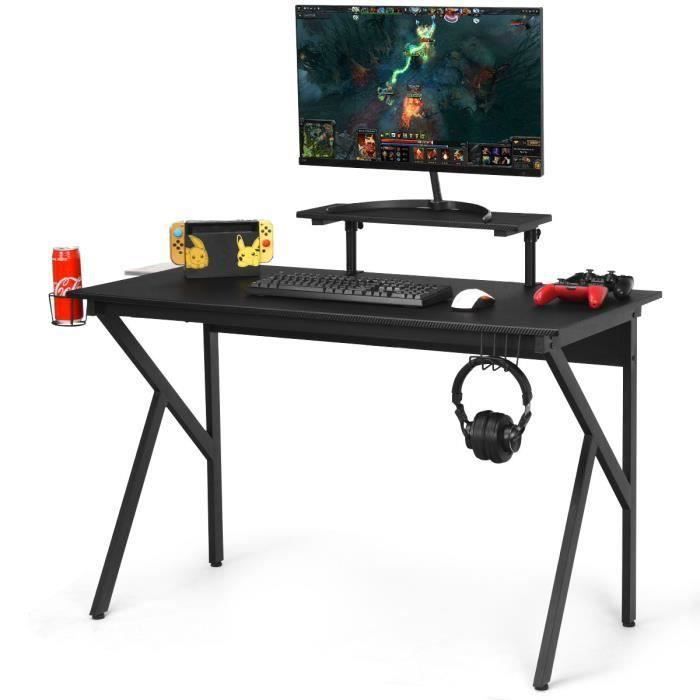 Costway Bureau Gamer Avec Surface En Fibre De Carbone Pvc Et Etagere Surelevee Reglable Jambe En Forme K 120 X 55 X 90 5 99 5 Cm Achat Vente Bureau Costway Bureau Gamer