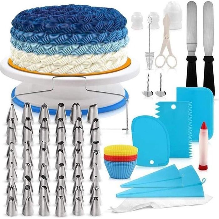Kit de décoration de gâteaux 106 pièce-ensemble Plateau tournant pour gâteaux Tube de pâtisserie outil de - Type 106pcs blue
