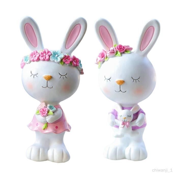 Figurine De Lapin Assis En Résine Bleue Avec Flocage Doux - Décoration D'intérieur Tendance - Plusieurs Tailles - 8