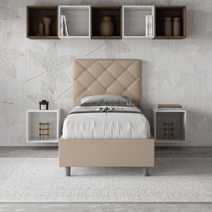 Lit coffre 1 place Priya - Blanc - Gris - Sommier relevable Lit coffre 1 place Priya - Blanc - Gris - Sommier relevable