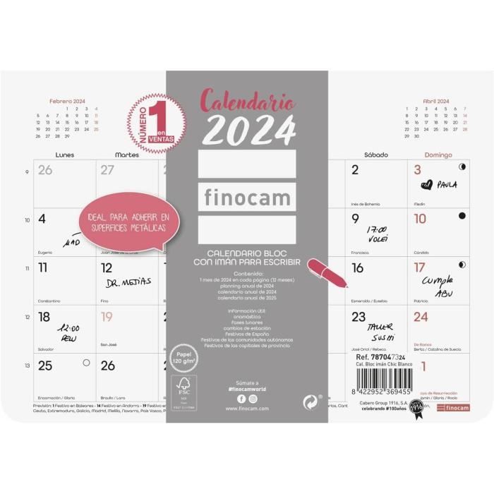 Calendrier Magnétique Réfrigérateur 2024 Bloc Chic Avec Aimant Pour Écrire  Janvier 2024 - Décembre 2024 (12 Mois) Blanc Esp[H309] - Cdiscount  Beaux-Arts et Loisirs créatifs