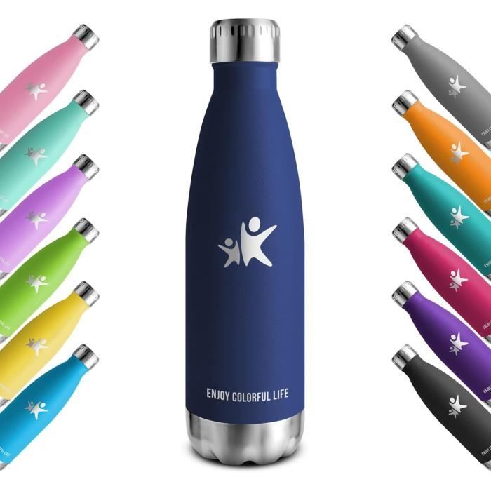 Gourde Isotherme Inox 600 Ml EEDM - Garde Le Chaud 12h, Le Froid 24h - Sans BPA, Bleu Fleuri