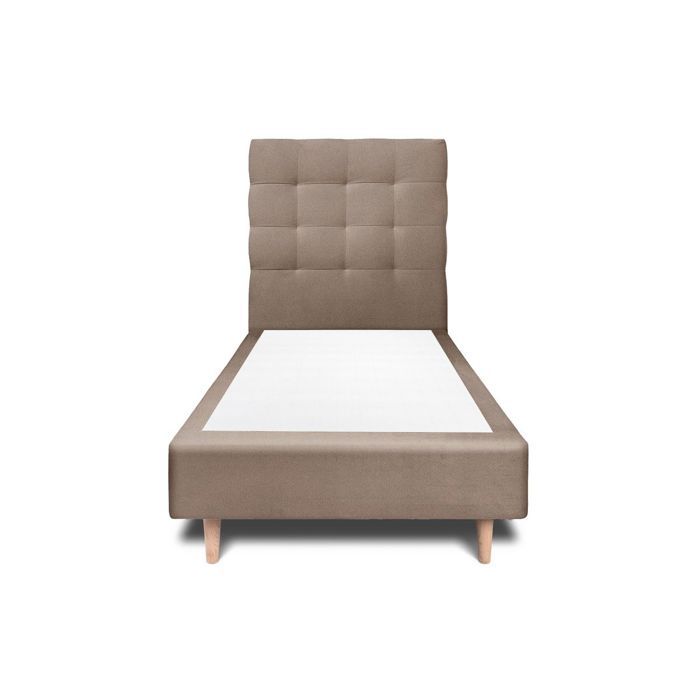 Lit - Marque - Modèle - Tête de lit capitonnée velours - Sommier tapissier taupe - Hauteur totale 35cm