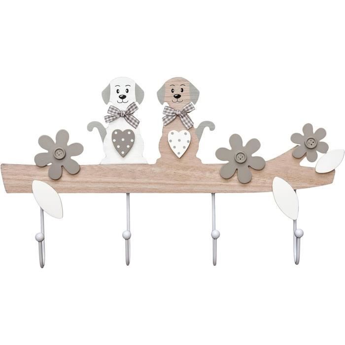 Porte-manteau Mural En Bois Avec 4 Crochets - Thème Chat - Dimensions 37x20x5 Cm - Décoration Et Rangement