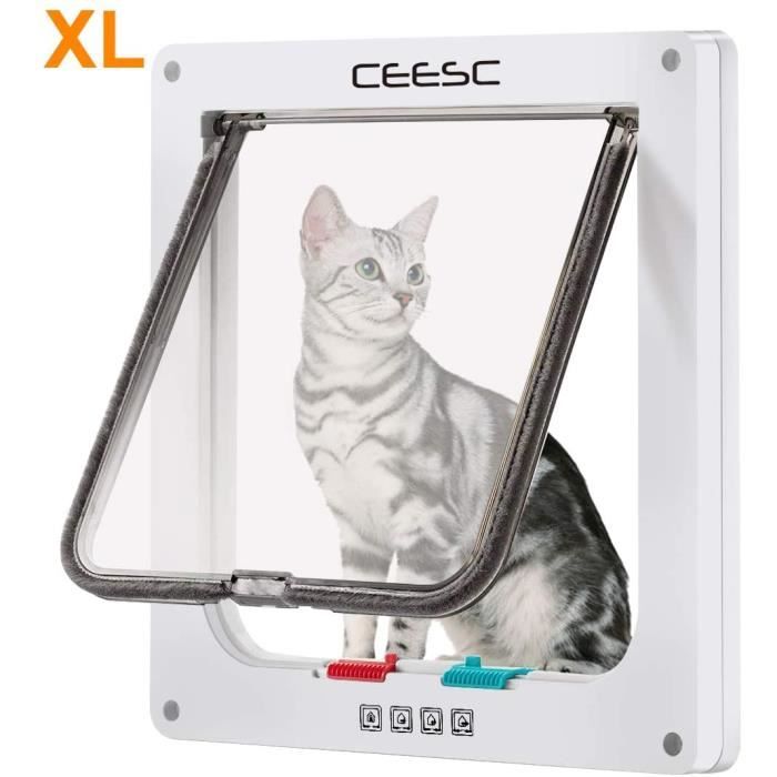 Ceesc Grande Chatiere Taille Exterieure 27 94cm X 24 cm Porte Pour Chat Verrouillable A 4 Voies Pour Fenetres Et Por Cdiscount Animalerie