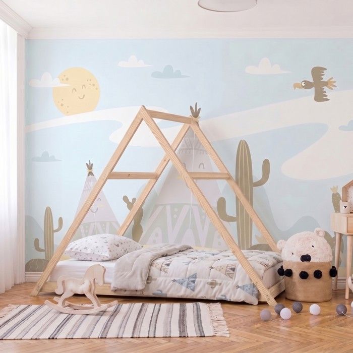 Lit cabane APACHE 90x190 + 1 sommier / Bois clair