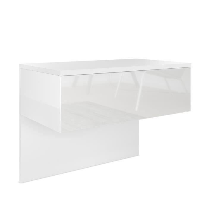 vladon table de chevet de nuit sleep, corps en blanc mat - façades et les côtés en blanc haute brillance
