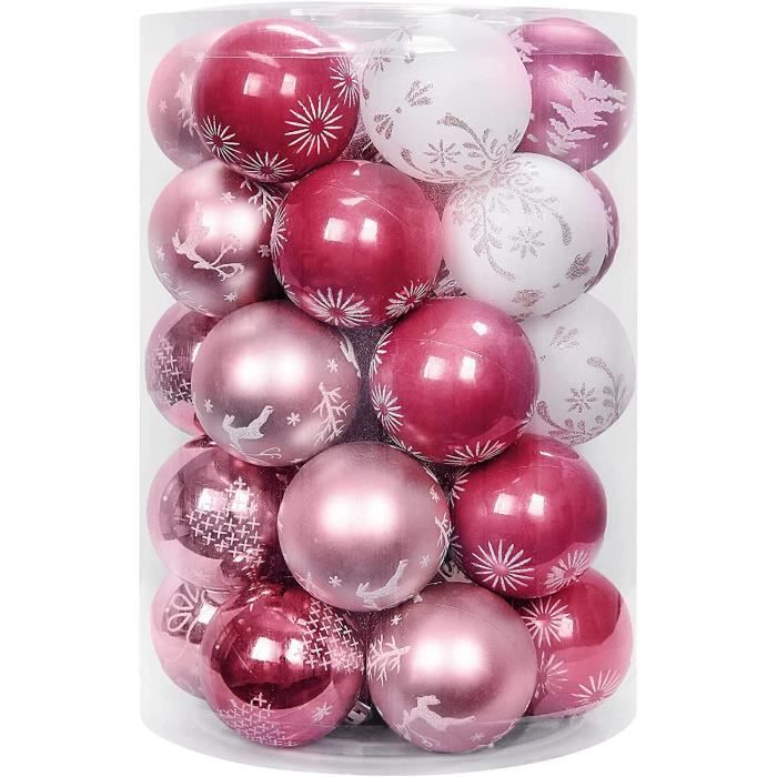 Boules de Noel Decoration Sapin Noel Rose 35 Pièces en 8 Types, Boîte