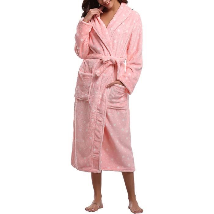 Geagodelia Peignoir Femme En Polaire - Chaud Et Doux Pour L’Hiver - Design Ouvert Avec Ceinture Et Poches