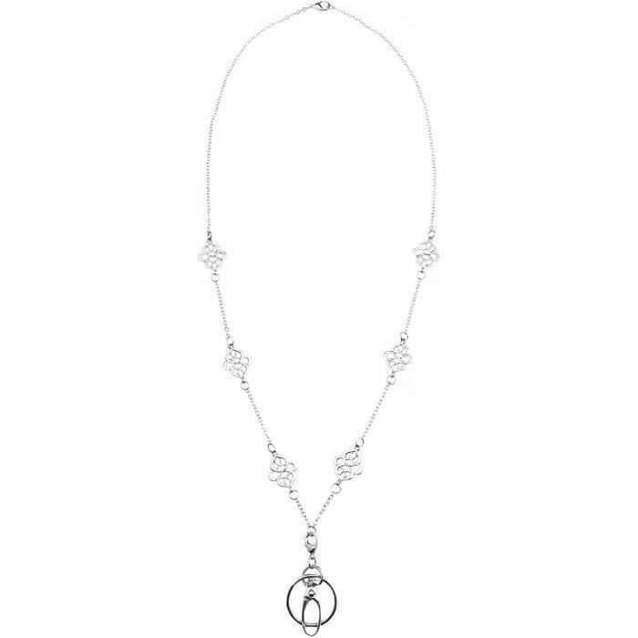 Collier Métal Gris Avec Médaillon Croix à Strass - Longueur ~72 Cm - Occasion Très Bon état