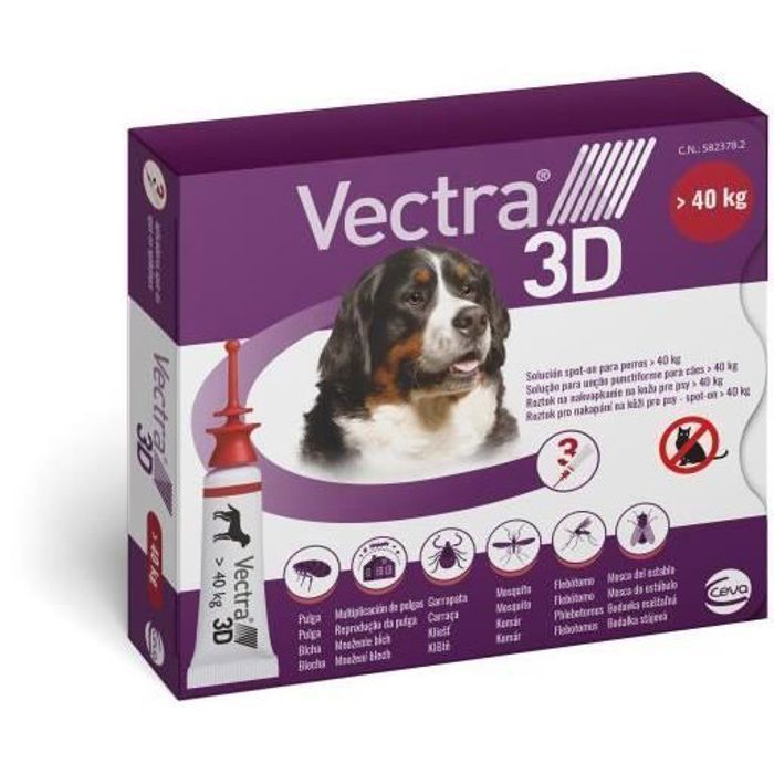Vectra Pipettes Vermifuges 3D pour Chiens de Plus de 40 kg  3 Drops