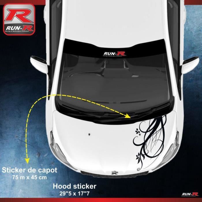 1 Sticker Capot Pour Peugeot 206 207 Et 208 Floral Noir Cdiscount Auto