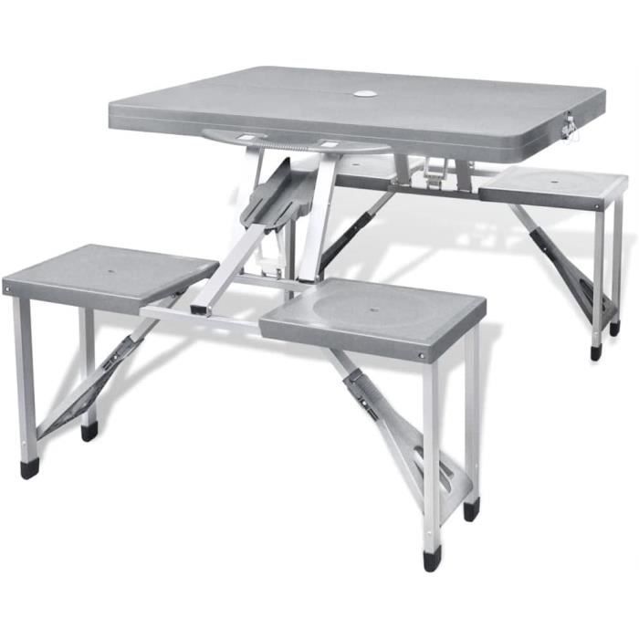 Table De Camping Pliable Aluminium - Plateau Maille Métallique - Charge 30 Kg - Réglable En Hauteur