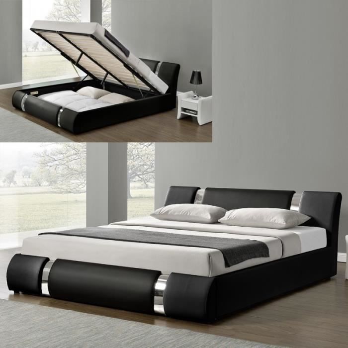 Lit Coffre Sommier Relevable Nova - Noir - 140x190
