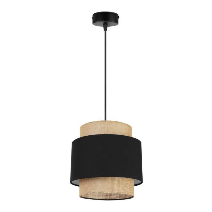 Light-Home Boho Abat Jour Suspension Luminaire Lustre - Moderne Plafond - E27 - À 1 Lumières - Noir et Jute