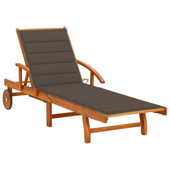 Chaise longue vidaXL Bois d'acacia massif Confortable Pliable Avec coussin et appui tête - vue 8