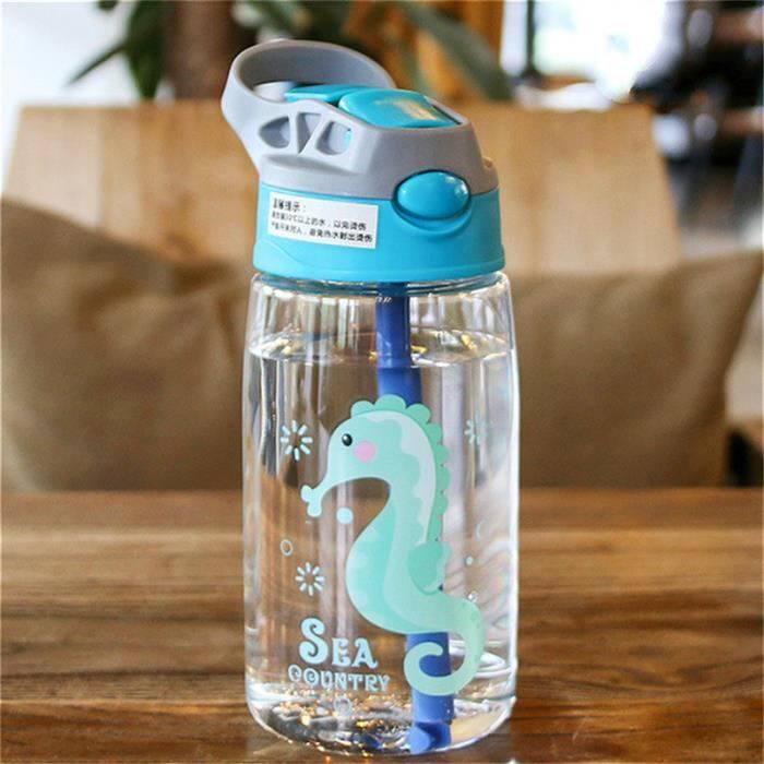 Gourde Enfant 500ml, Bouteille d'eau avec Marqueur de Temps et Paille, Étanche et Réutilisable, Gourde Motivation, Bouteille pour Enfant, Voyage, Yoga, Bureau, Vélo, l'école, Randonnée, Sport