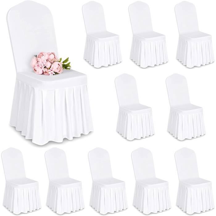10 PCS Housses de Chaise Blanc Polyester Spandex Lycra Housse de Chaise Stretch avec Jupe Housses de Chaise de Mariage de Sal[82]