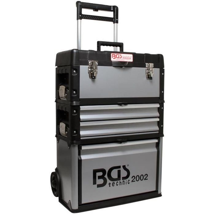 Caisse à outils - BGS - Valise à roulette vide - 3 compartiments - 75 kg capacité - 720 mm hauteur