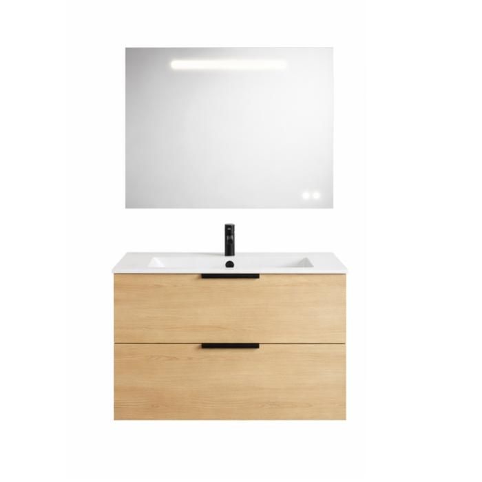 Meuble vasque 90 cm BURGBAD Olena chêne clair + miroir Meuble vasque 90 cm BURGBAD Olena chêne clair + miroir