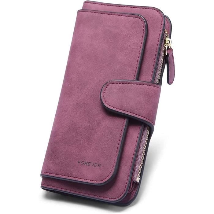 Portefeuille Long Femme En Cuir PU Grande Capacité - 12 Emplacements Cartes + Compartiments - Bleu élégant Avec Motif Feuille