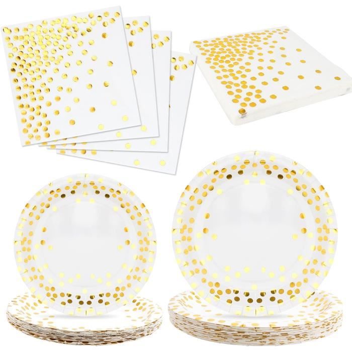 Vaisselle Jetable Anniversaire Fille Vaisselle - Jetable Anniversaire Or Blanche 25 Invités Gobelets Assiettes Anniversaire