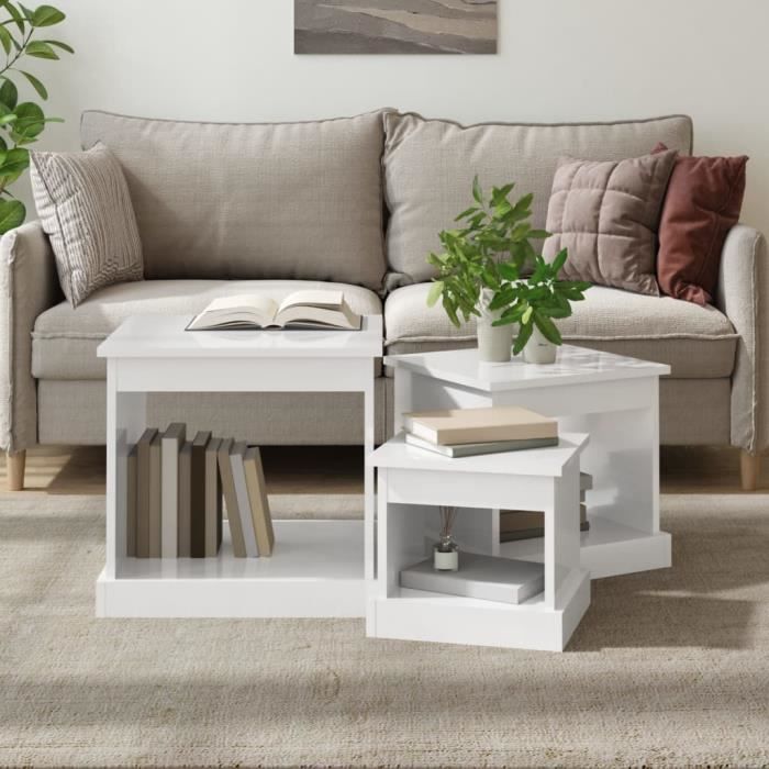 tables gigognes - fdit - blanc brillant - bois d'ingénierie - salon - contemporain - design