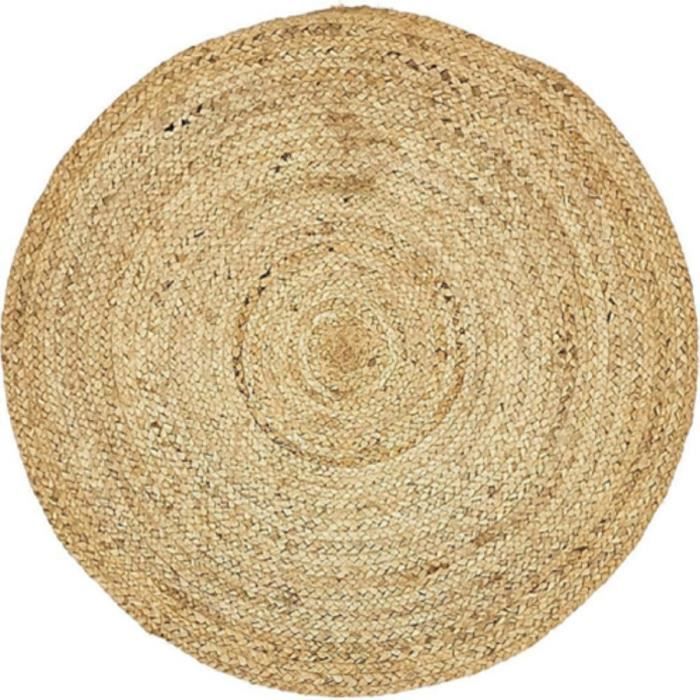 Tapis Rond En Jute Tressé Bleu - Fait Main, Design Indien, Moderne, Antidérapant